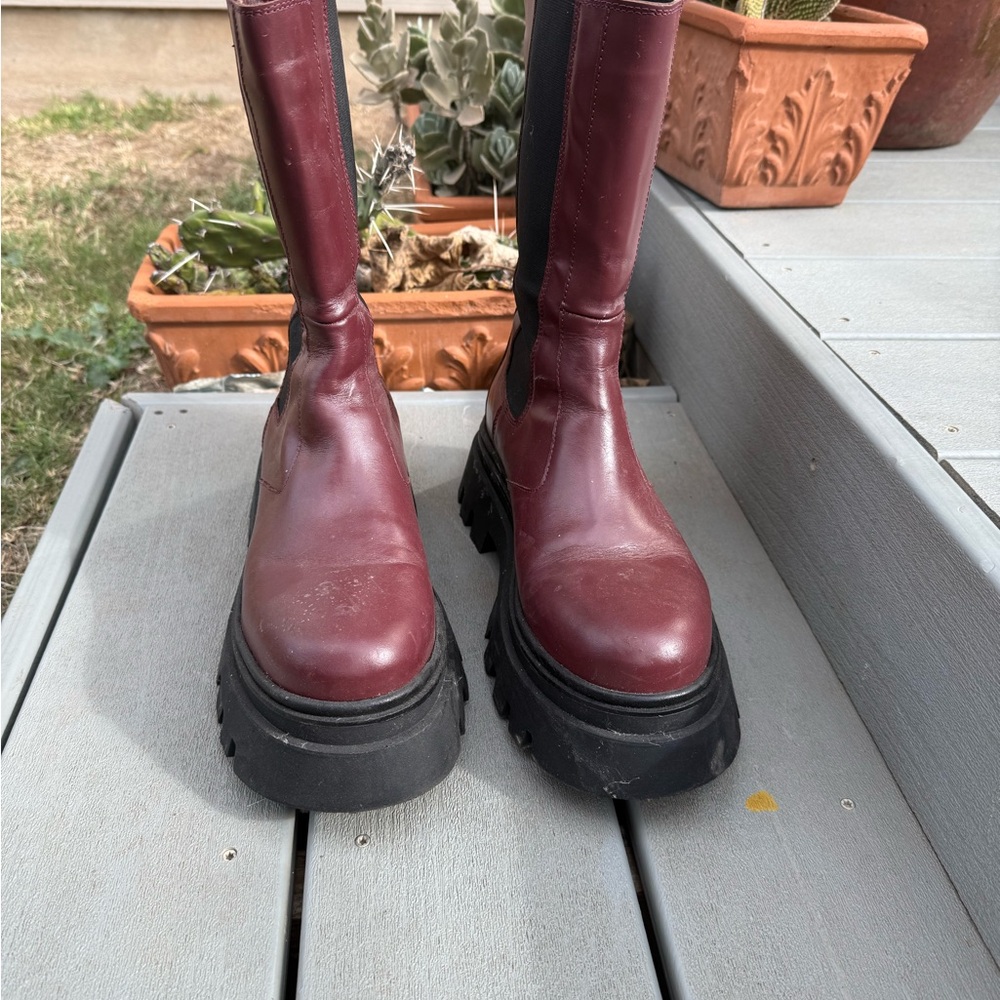 ALOHAS Maroon Leather Combat Boots - Picture 2 of 2